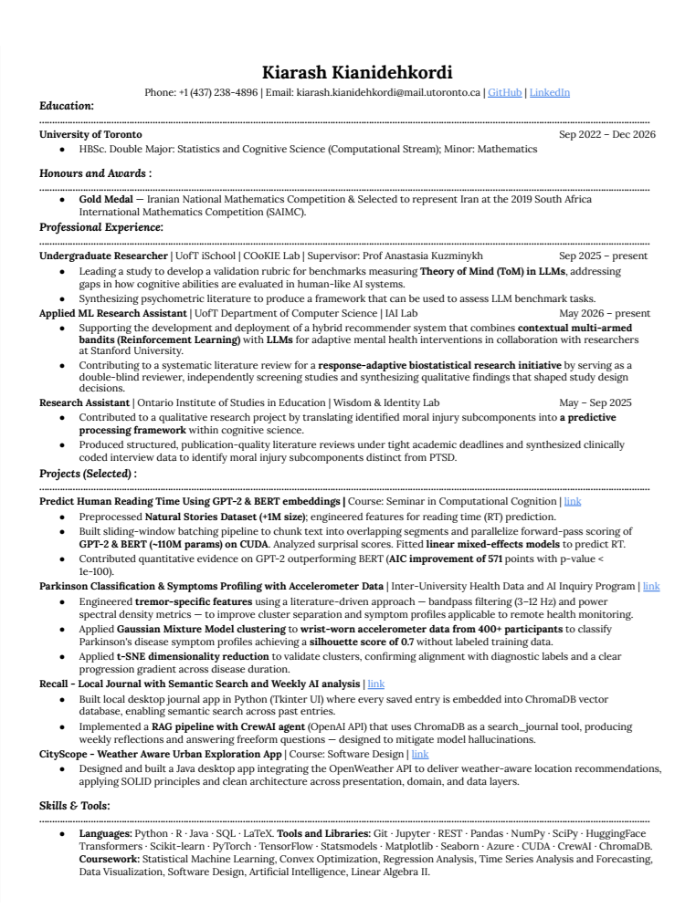 Preview of Kiarash Kianidehkordi's resume